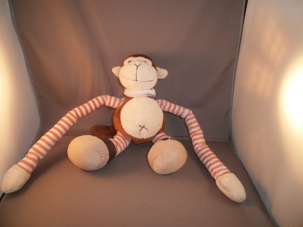 wert toys aap bruin crème velours met gestreepte poten van, Ophalen of Verzenden, Zo goed als nieuw, Wasbaar, Middelgroot (20 tot 80 cm)