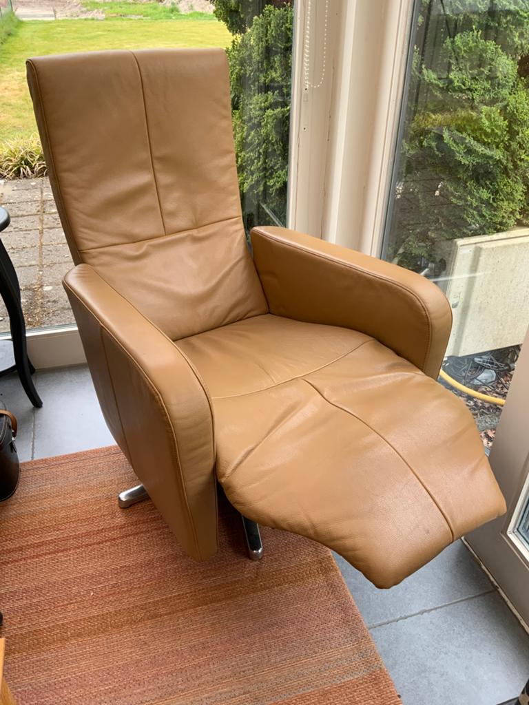 Lederen relax fauteuil, Huis en Inrichting, Fauteuils, Ophalen, Gebruikt, 75 tot 100 cm, 50 tot 75 cm