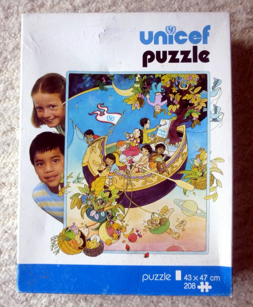 Unicef puzzel, code 7700,  200 stukjes - in de boot, Hobby en Vrije tijd, Ophalen of Verzenden, Minder dan 500 stukjes, Gebruikt