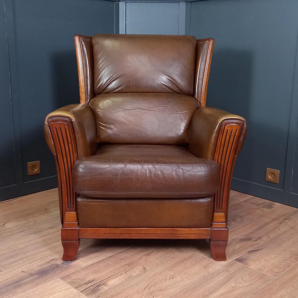 Schapenleren Art Deco  clubfauteuil, Gebruikt, 75 tot 100 cm, Ophalen of Verzenden, 75 tot 100 cm