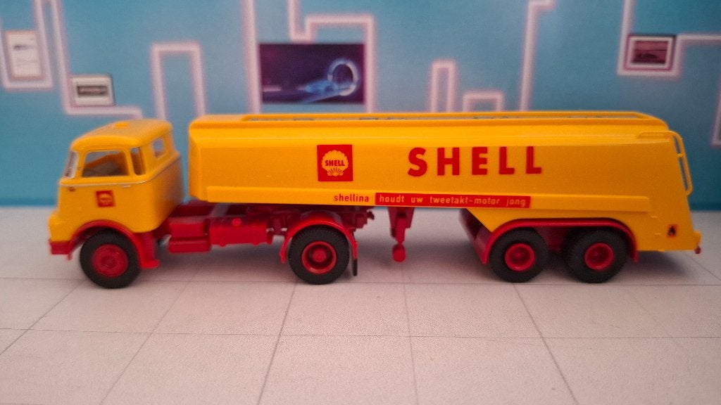 Brekina 1:87 DAF A 2000 DO + tank oplegger Shell Nederland, Ophalen of Verzenden, Gebruikt, Bus of Vrachtwagen, Brekina