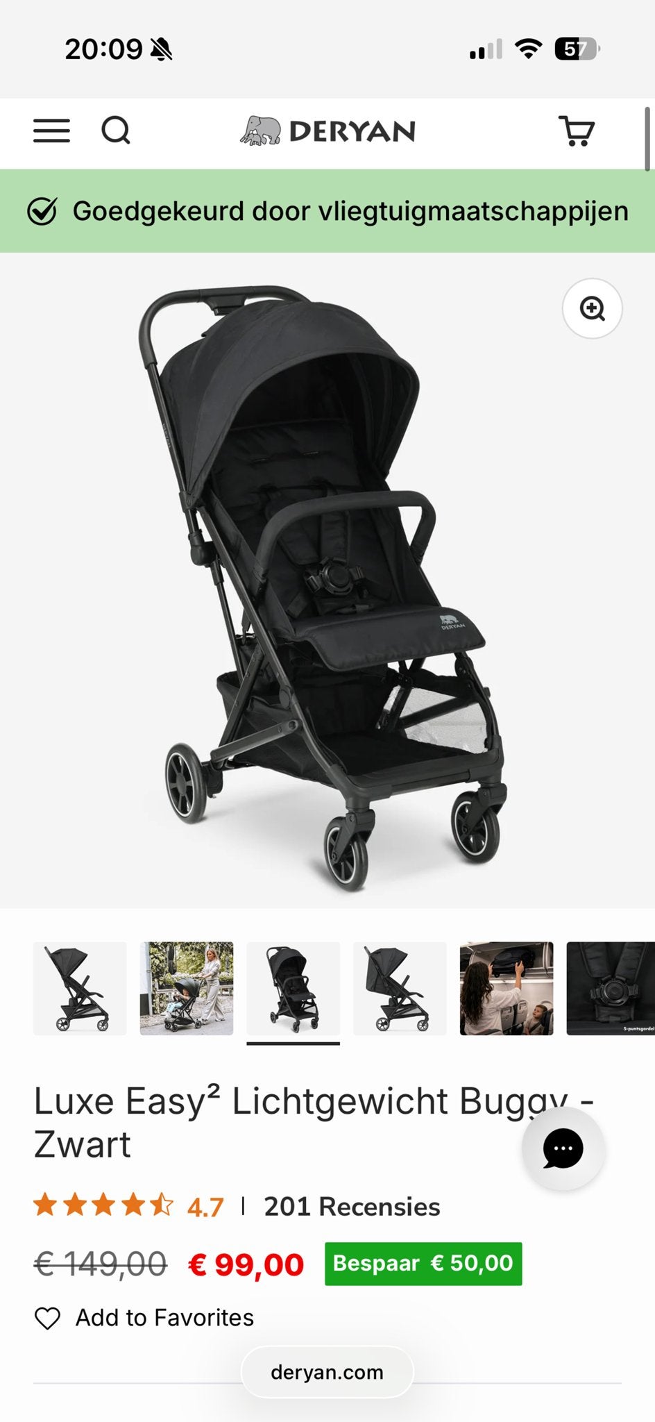 Deryan Luxe Easy² Lichtgewicht Buggy - Zwart, Ophalen, Zo goed als nieuw, Kinderwagen, Overige merken