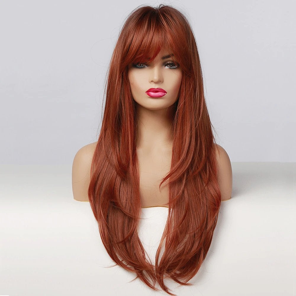 Rode Lange Pruik Met Pony Rood Haar Haren Dames Vrouwen, Verzenden, Nieuw, Pruik of Haarverlenging