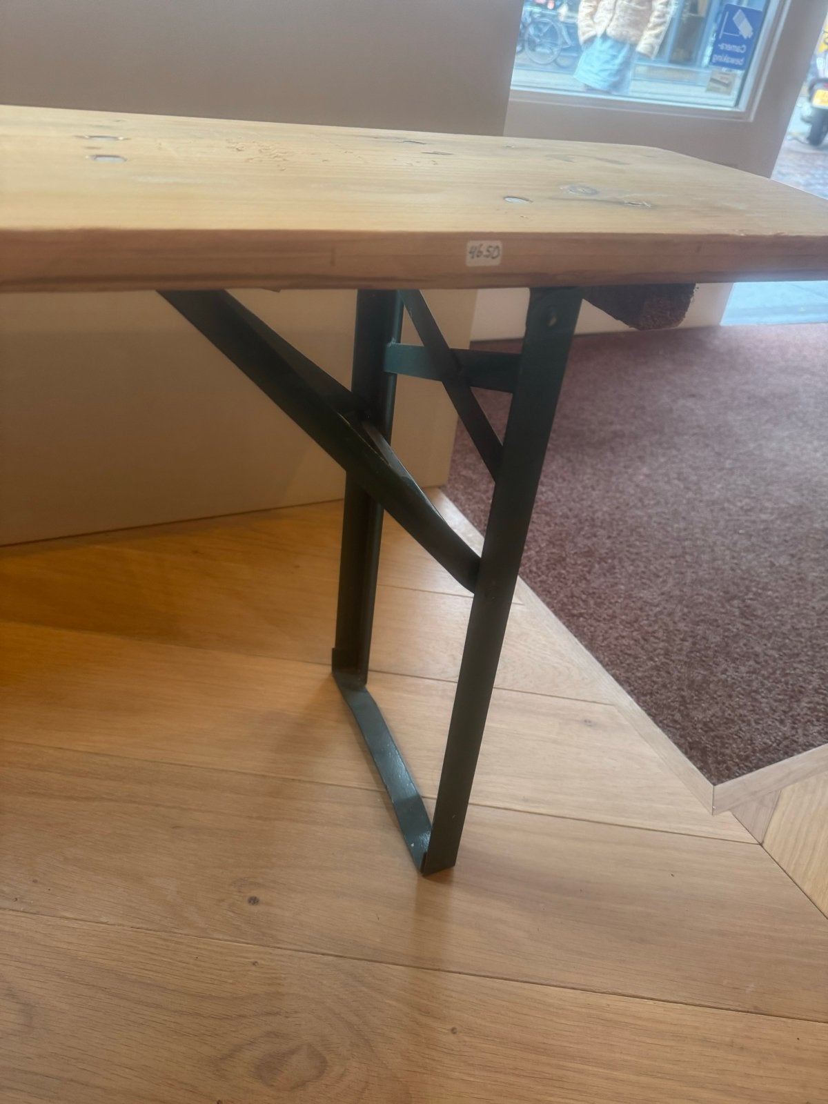 2x Uitklapbare picknick bankjes, hout - 200x25x46cm. €50 pst, Ophalen, Gebruikt, Hout