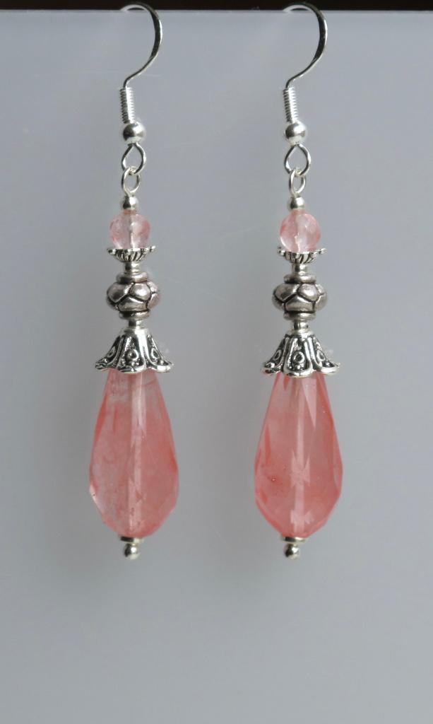 Prachtige oorbellen met facet Cherry kwarts druppels, Hangers, Verzenden, Nieuw, Roze