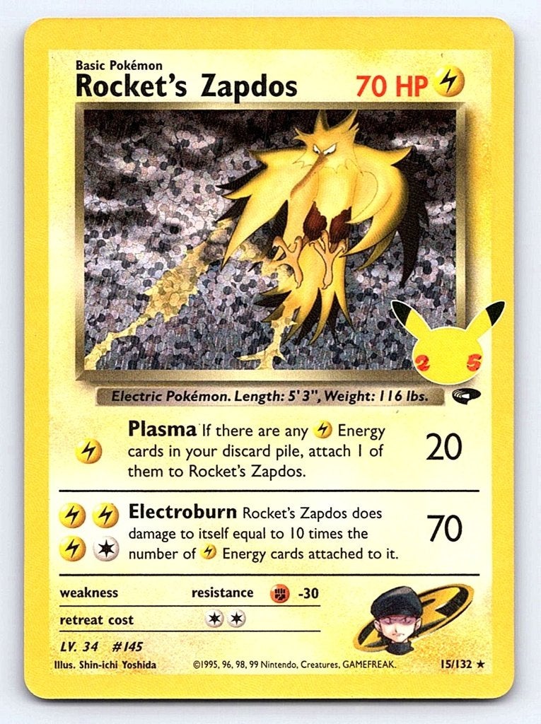 Rocket´s Zapdos 15 CEL GC, Ophalen of Verzenden, Zo goed als nieuw, Losse kaart, Foil