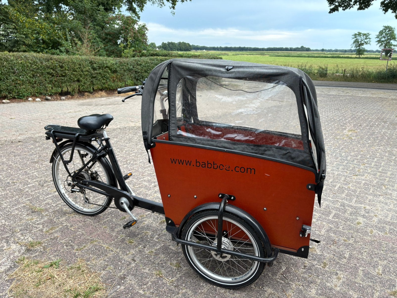 Babboe big E bakfiets, 4 kinderen of meer, Gebruikt, Huif, Ophalen