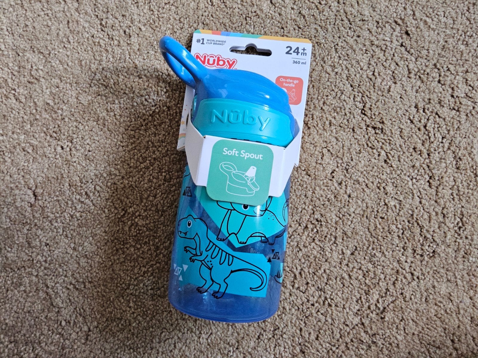 Nûby Beker met zachte tuit en dinosaurusprint - 360 ml, Ophalen of Verzenden, Nieuw