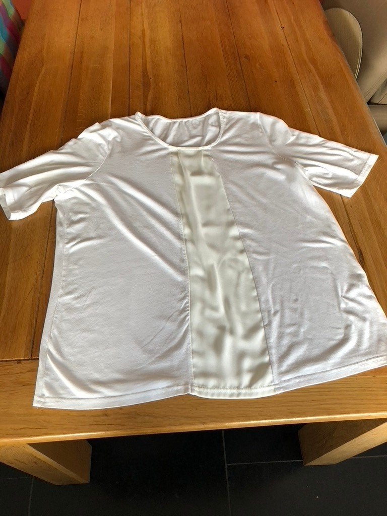 Wit shirt met voile middenstuk, maat XL, Kleding | Dames, T-shirts, Verzenden, Wit, Maat 46/48 (XL) of groter, Zo goed als nieuw