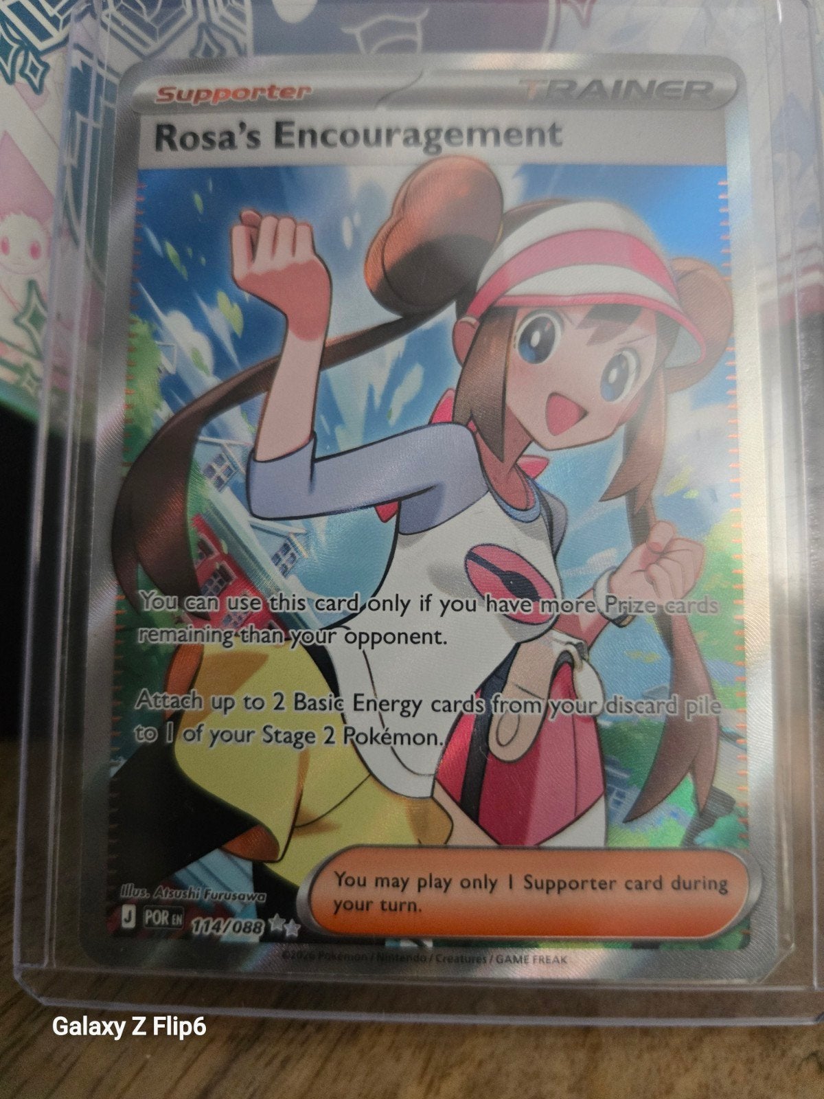 Pokémon TCG: Rosa's Encouragement Full Art Trainer Kaart, Ophalen of Verzenden, Zo goed als nieuw, Losse kaart, Foil