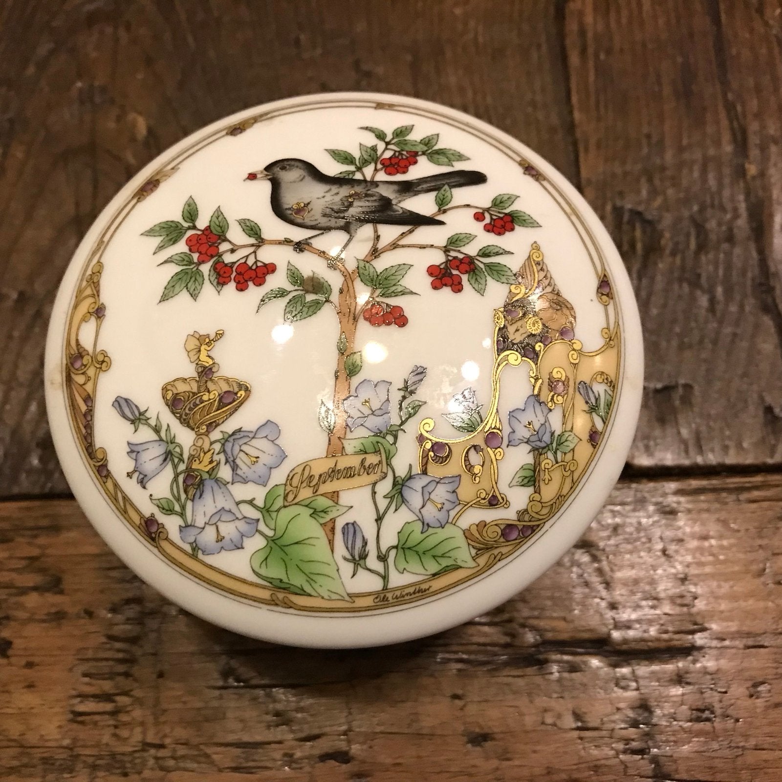 Hutschenreuther Opbergdoosje - September Vogel & Bloemen, Antiek en Kunst, Ophalen of Verzenden