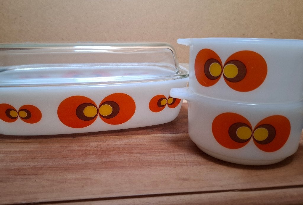 Jaren 70 pauwenoog servies, Ophalen, Gebruikt, Overige typen, Glas
