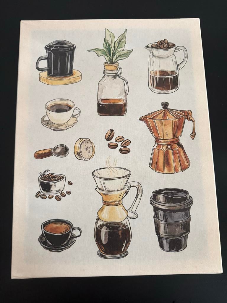 Schilderij met koffie gerelateerde afbeeldingen, Ophalen of Verzenden, Nieuw, Schilderij, Minder dan 50 cm