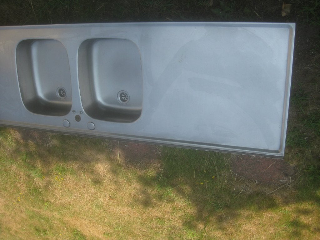 aanrechtblad RVS 200x55 twee spoelbakken, Ophalen, Gebruikt, 150 tot 200 cm, Minder dan 100 cm