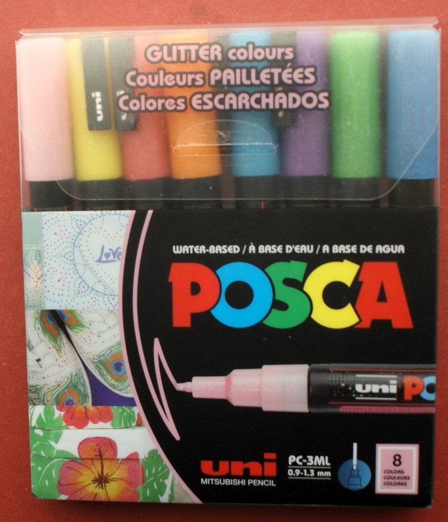Set van 8 UNI POSCA Glitter Markers PC-ML 0.9-1.3mm, Verzenden, Nieuw, Waterverf