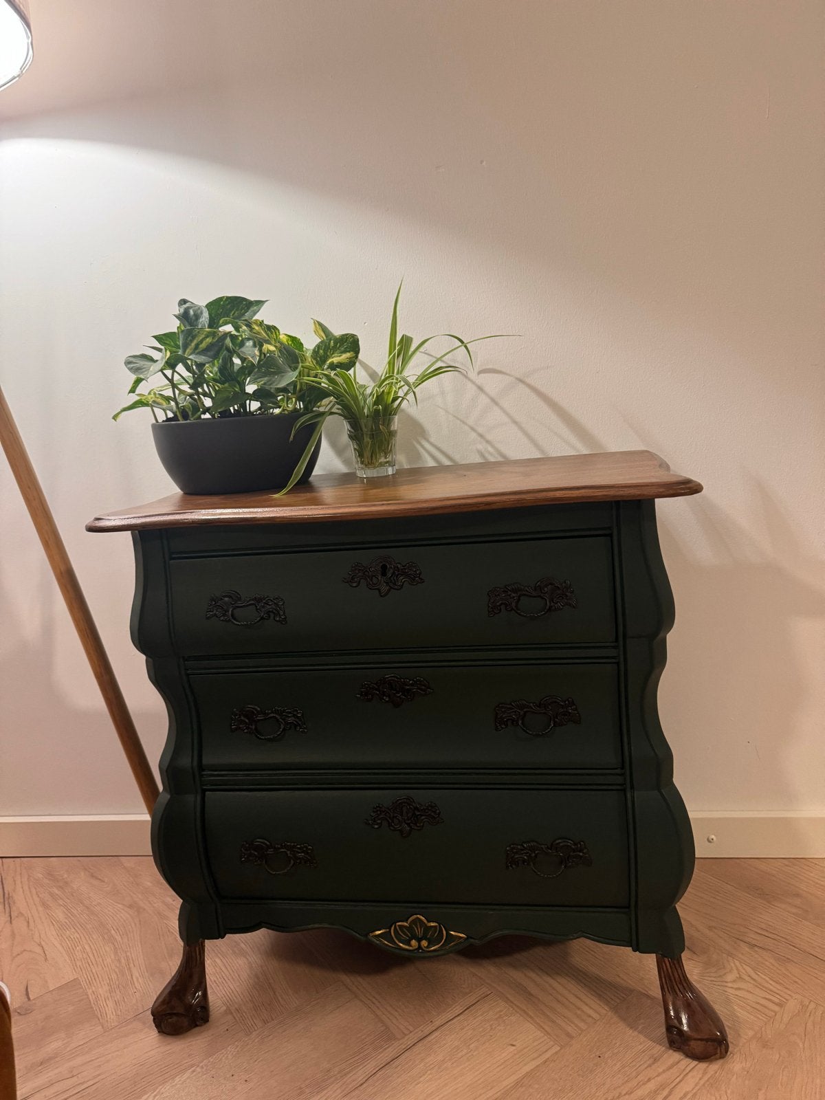 Refurbished Antieke Commode - Donkergroen met Houten Blad, Huis en Inrichting, Ophalen, Gebruikt, 50 tot 100 cm, 3 of 4 laden
