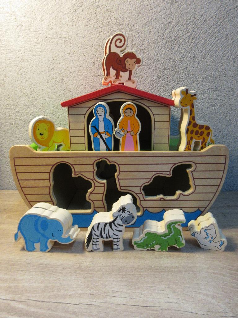 Houten ark van noach met dieren, Kinderen en Baby's, Speelgoed | Houten speelgoed, Ophalen of Verzenden, Gebruikt