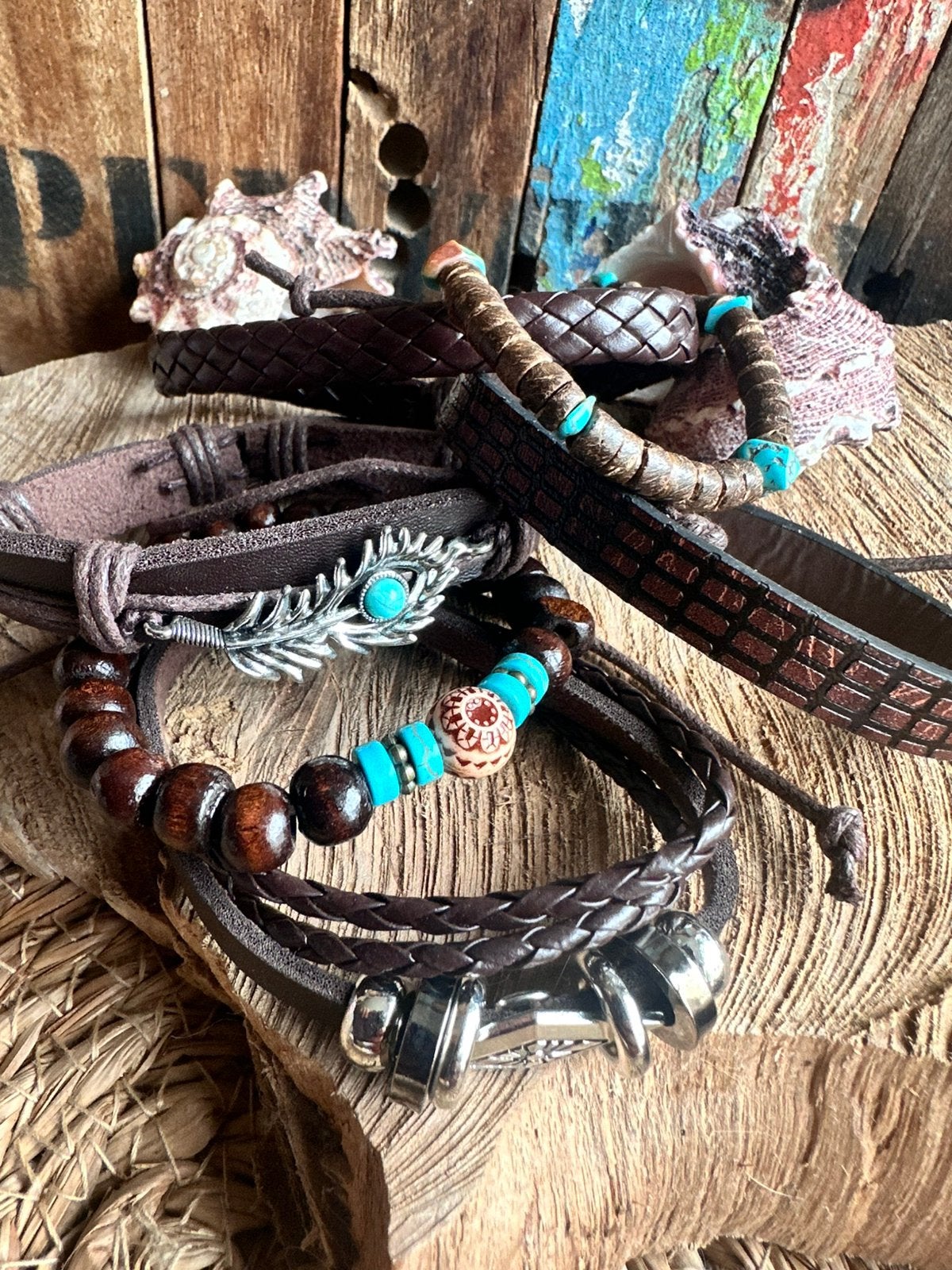 Heren armbanden / set van 6 / multilayer bracelet / nieuw, Ophalen of Verzenden, Nieuw