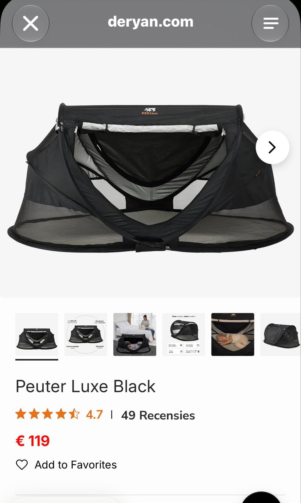Deryan Peuter Luxe Reisbedje - ZGAN, Ophalen of Verzenden, Zo goed als nieuw, Reisbedje