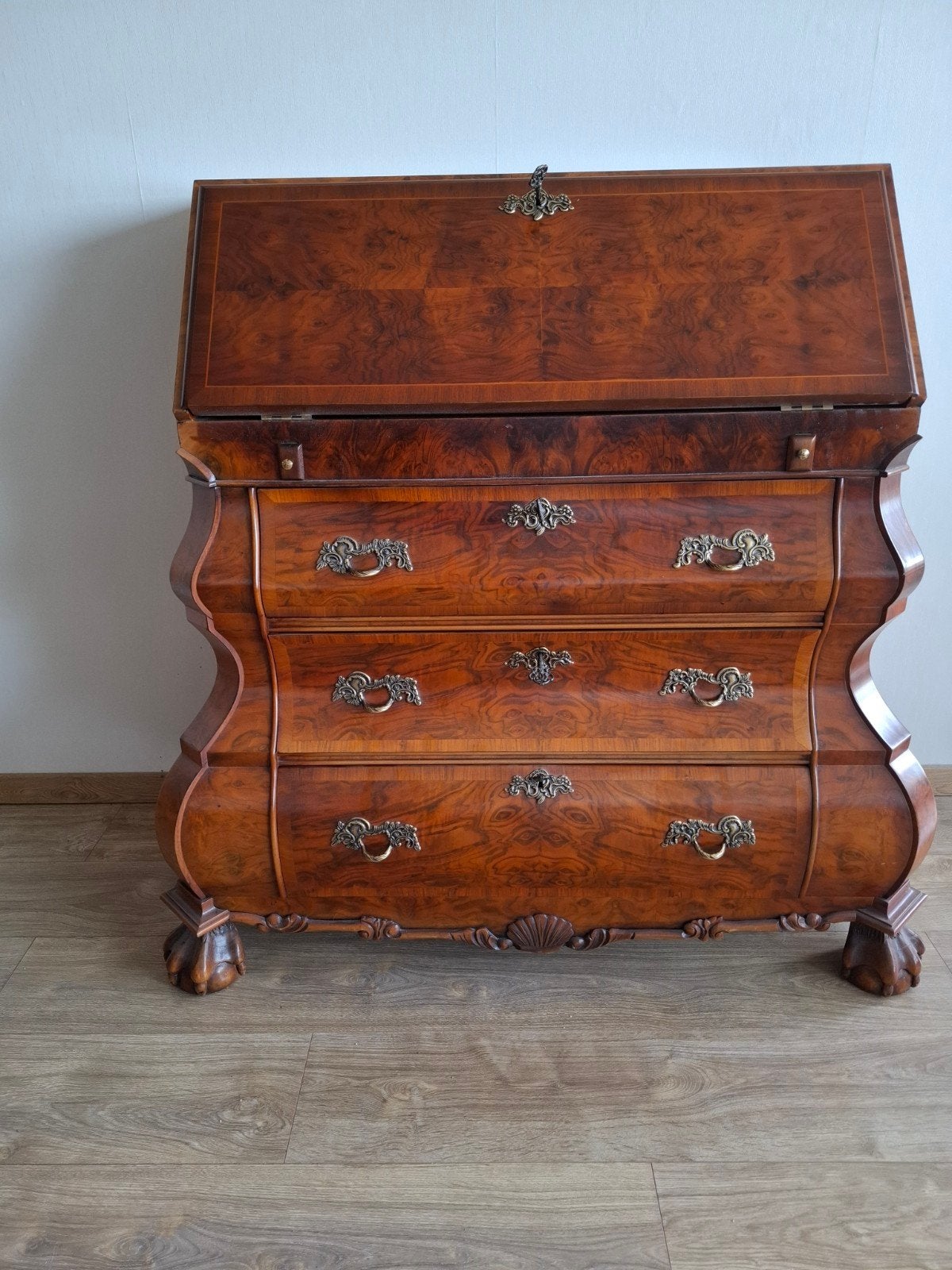 Antiek Barok Stijl Secretaire met Intarsia en Ladeblok, Ophalen