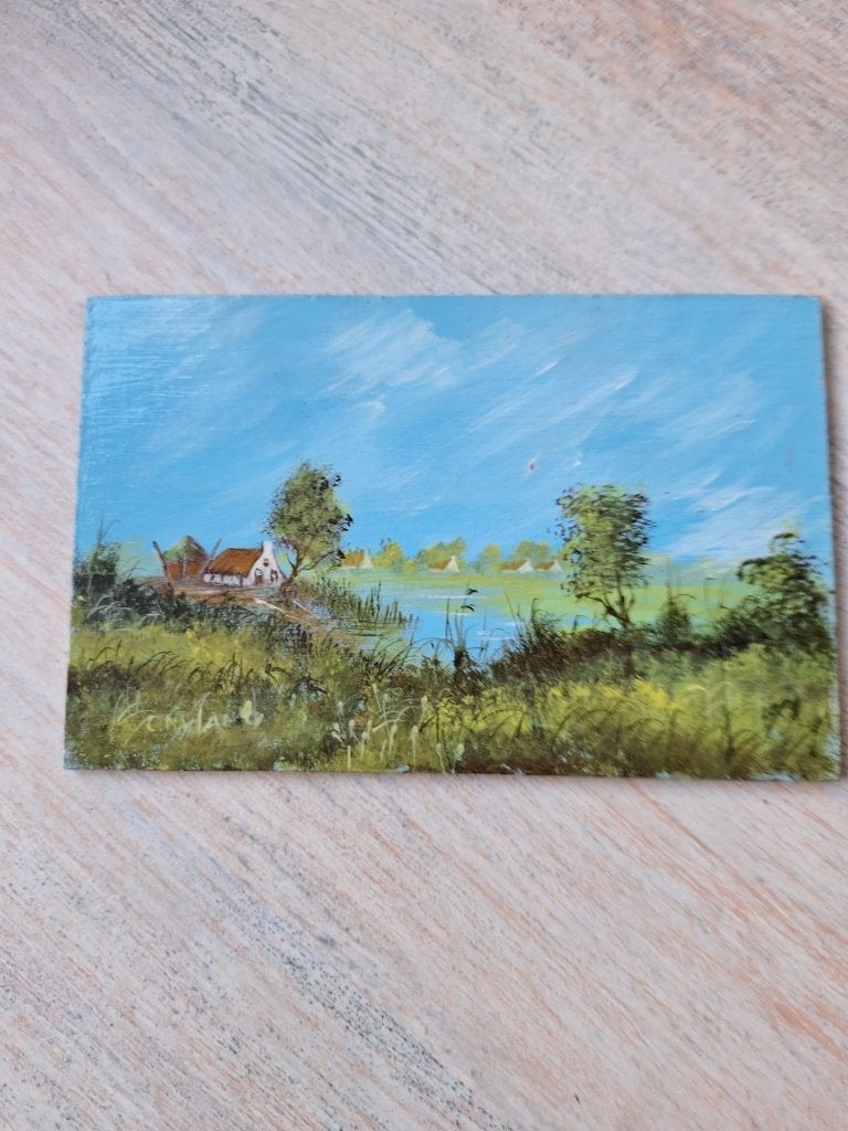 Schilderijtje op hout 17 x 11 cm, Ophalen, Paneel, Landschap, Olieverf