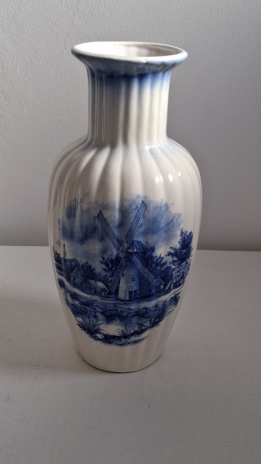 Vintage Delfts Blauw vaas met molen decoratie, Ophalen