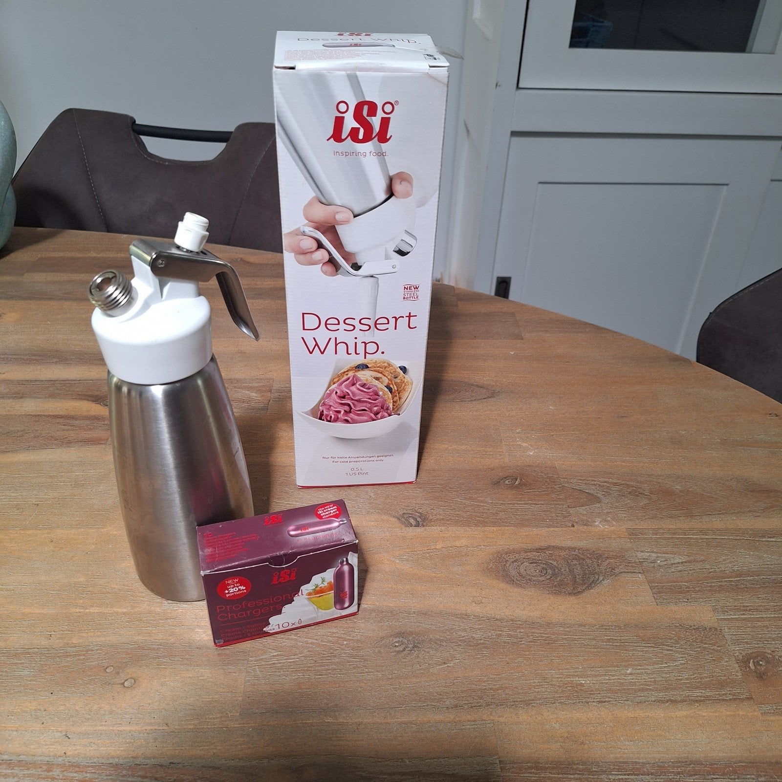 iSi Dessert Whip slagroomspuit met patronen, Huis en Inrichting, Keuken | Keukenbenodigdheden, Overige typen, Zilver, Ophalen of Verzenden