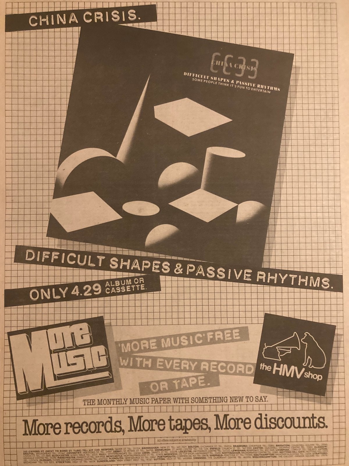 CHINA CRISES Difficult Shapes A3 advertentie, Ophalen of Verzenden