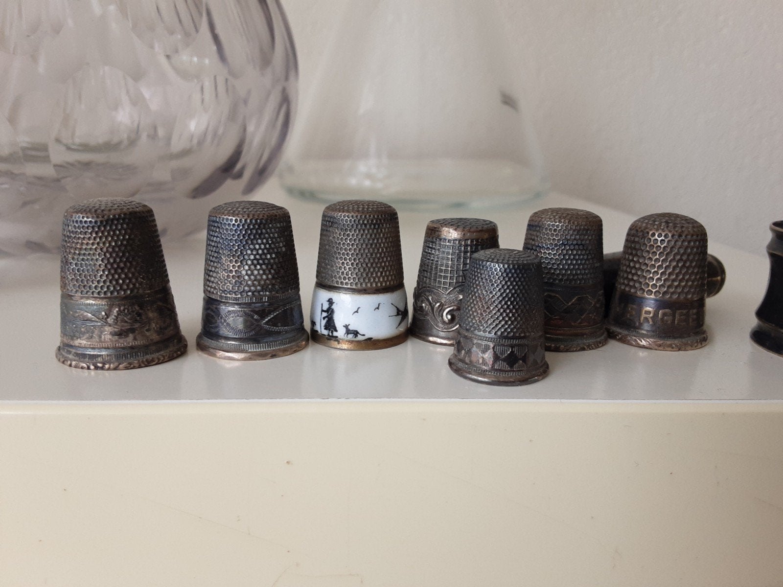 Collectie antieke vingerhoeden en zilveren servetring, Ophalen of Verzenden, Zilver
