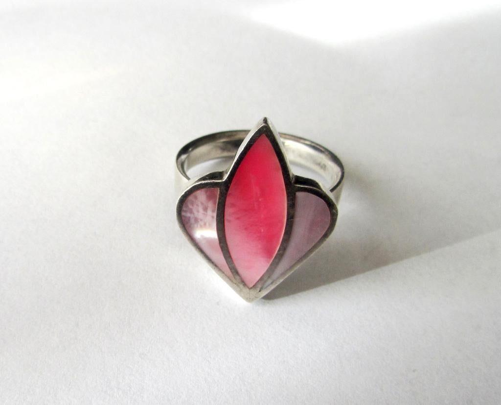 Prachtige 925 zilveren ring met parelmoer Abalone maat 18, Ophalen, 18 tot 19, Zo goed als nieuw, Dame of Heer