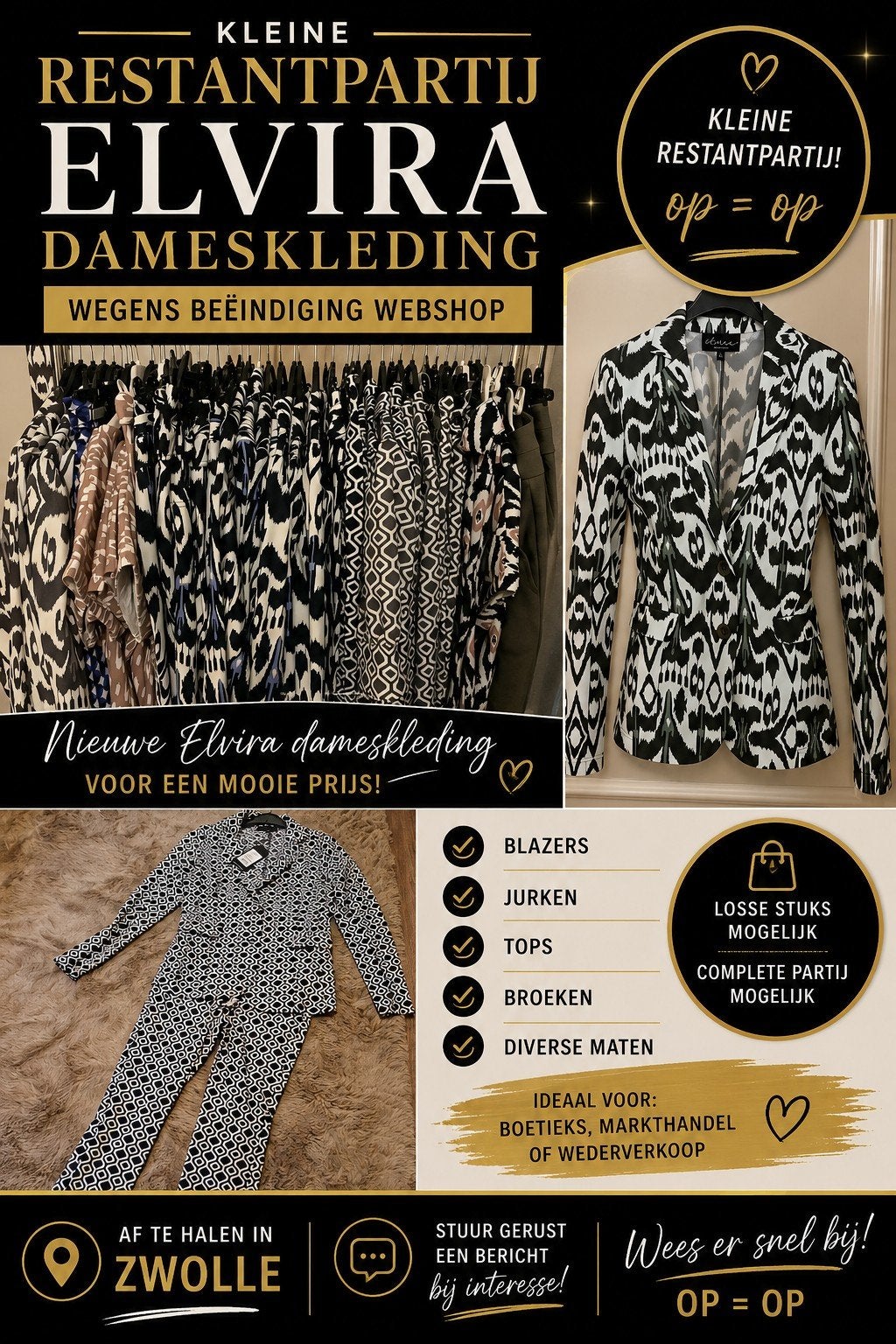 Kleine Restpartij Elvira Dameskleding - Op = Op!, Kleding | Dames, Overige Dameskleding, Ophalen of Verzenden