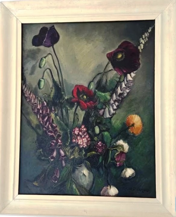 Veldbloemen in een vaas ~1930 - D H W Filarski [1885-1964], Paneel, Impressionistisch, Olieverf, Origineel werk