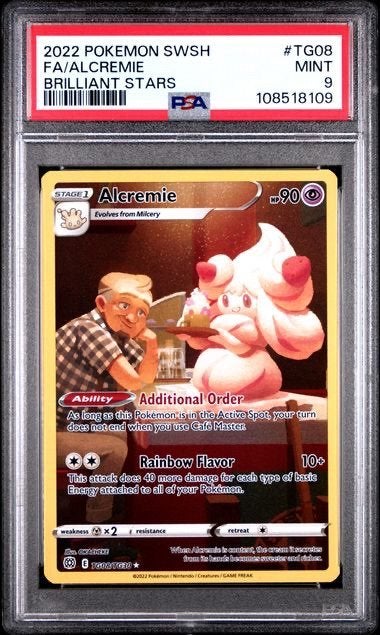 Alcremie Gallery Art TG08/TG30 Brilliant Stars PSA 9 Pokémon, Ophalen of Verzenden, Nieuw, Losse kaart