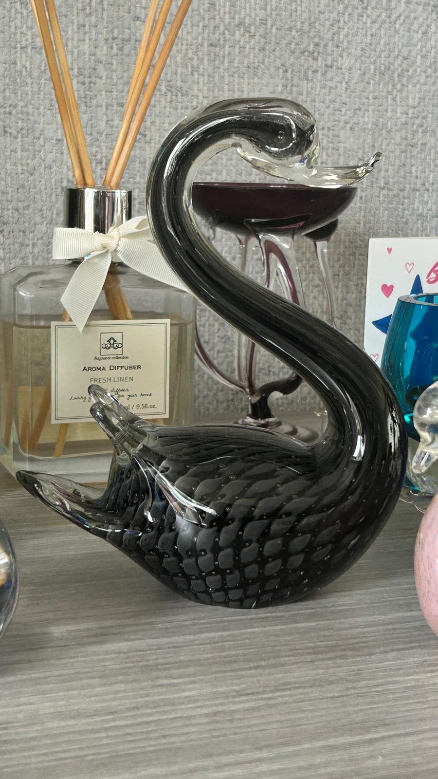 Elegante Zwarte Zwaan van Glas - Decoratief Beeldje, Antiek en Kunst, Ophalen