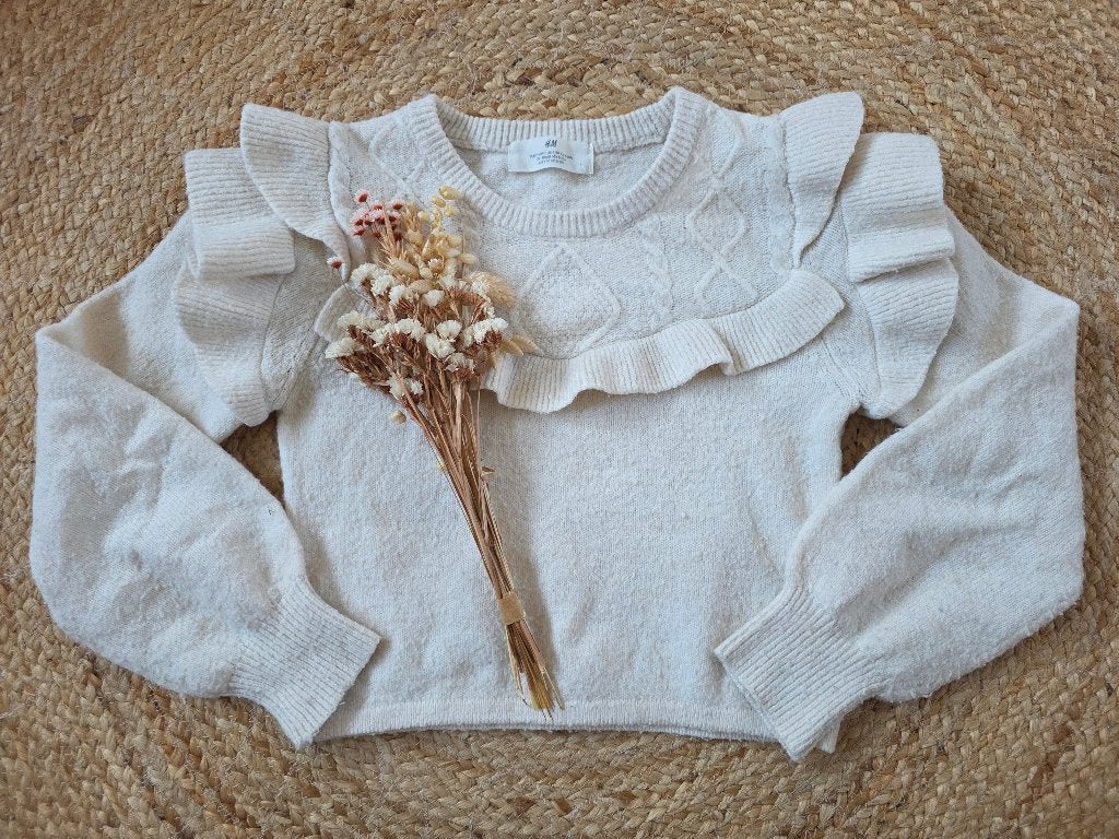 Wollige witte trui maat 134 (beetje pillig), Kinderen en Baby's, Gebruikt, Meisje, Trui of Vest, H&M