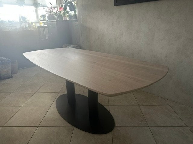 Deense ovale eettafel massief hout 100 x 210 cm facetrand, Ophalen, 100 tot 150 cm, 200 cm of meer, Zo goed als nieuw