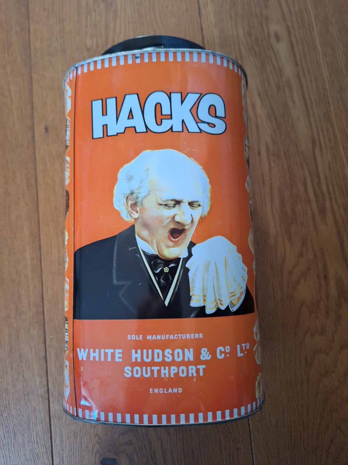 Grote vintage Hacks blikken trommel, Verzamelen, Ophalen of Verzenden, Gebruikt, Overige, Overige merken