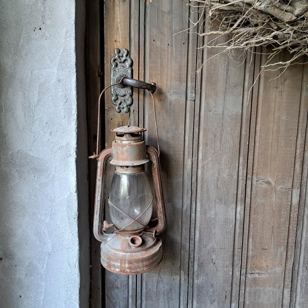 Oude brocante petroleumlamp lamp stormlamp olielamp *Etage3*, Gebruikt, ., Ophalen of Verzenden, .
