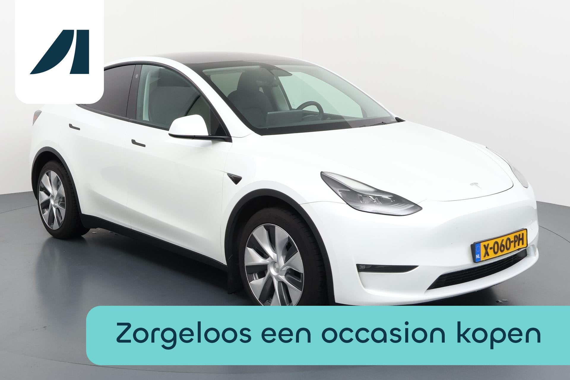 Tesla Model Y Long Range AWD 75 kWh - 92% SoH, Pano, Stoelve, Auto's, Stof, Gebruikt, 495 min, Wit