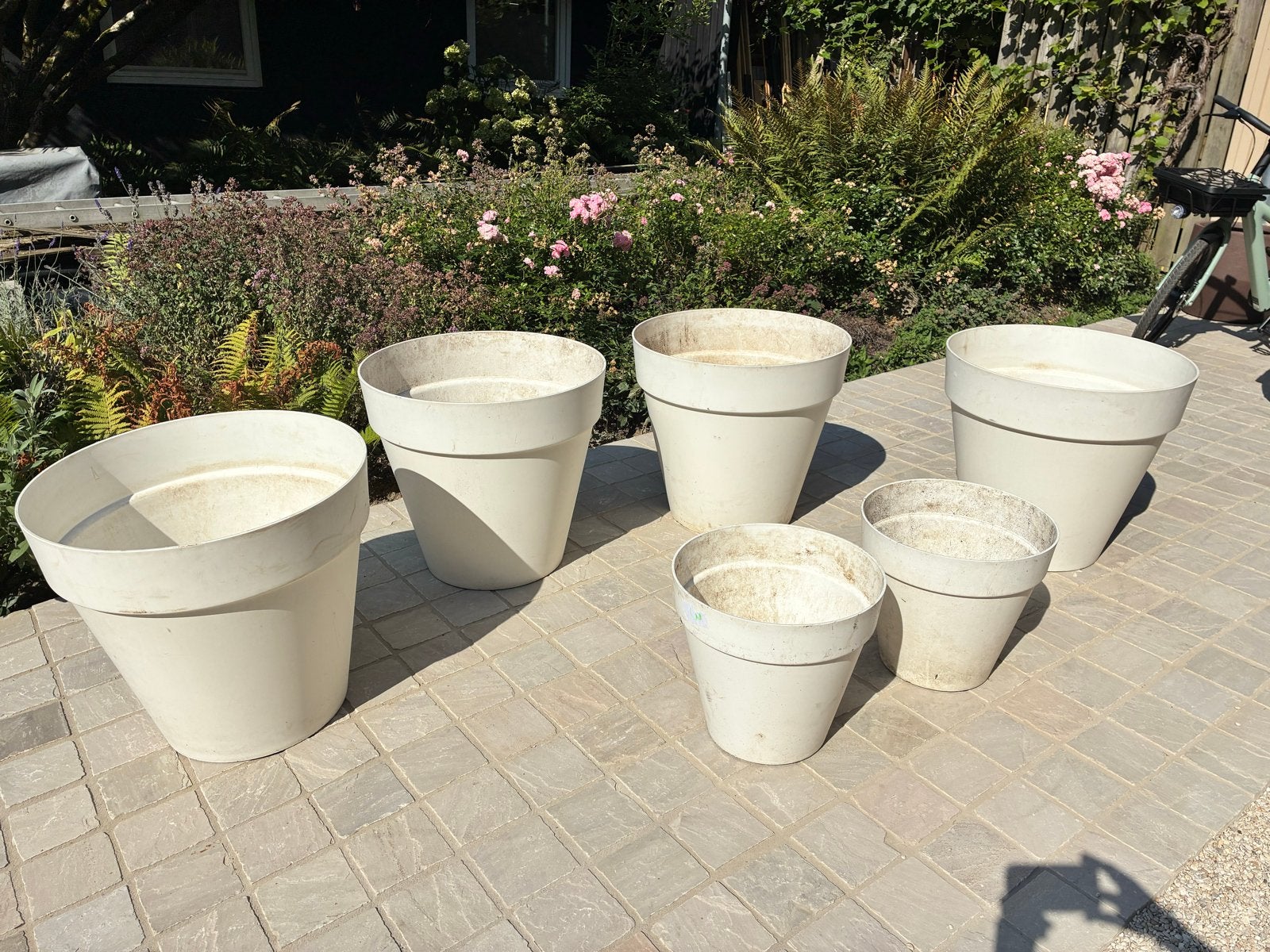 Elho witte kunststof tuinpotten - set van 6, Ophalen, Kunststof, Gebruikt, Balkon