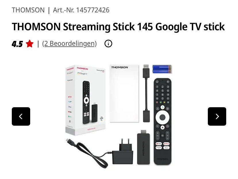 THOMSON Streaming Stick 145 Google TV stick, Ophalen of Verzenden, Zo goed als nieuw, HDMI, Zonder harde schijf