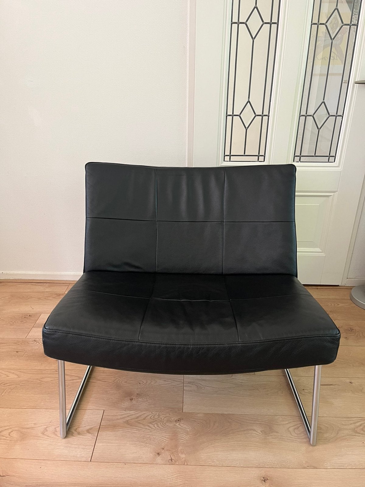 Harvink Fauteuil, Love Seat, model Hebbes Zwart Leer IZGST, Design, 75 tot 100 cm, Ophalen of Verzenden, Zo goed als nieuw