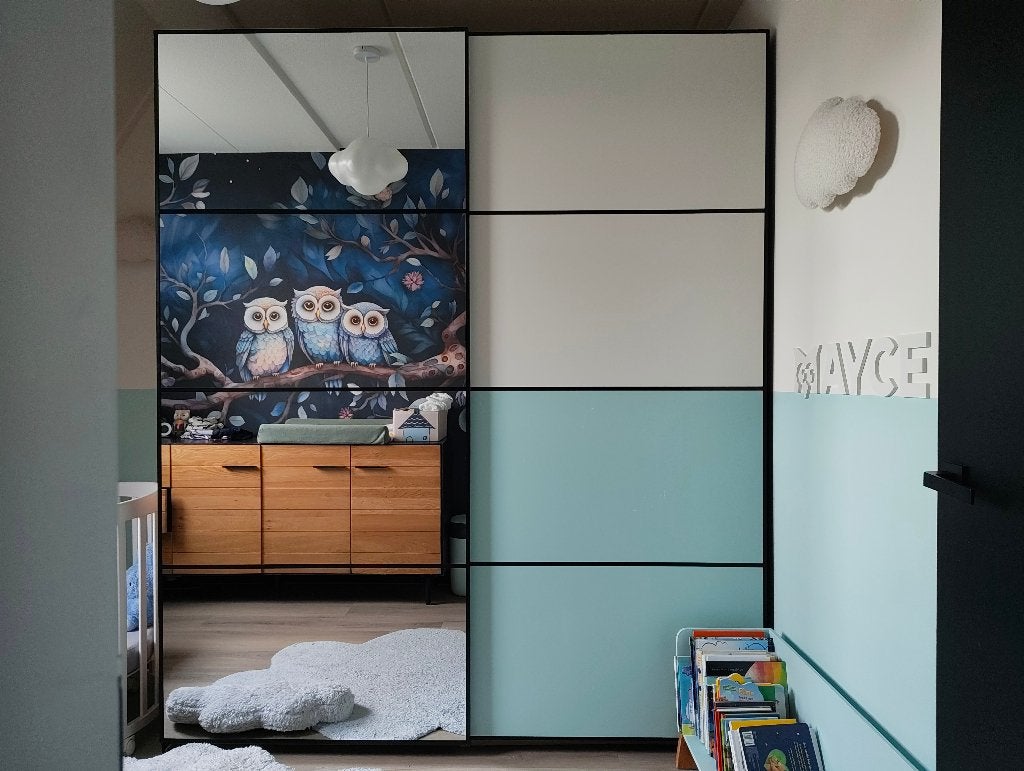 Grote IKEA PAX kledingkast met schuifdeuren en verlichting, 200 cm of meer, Eikenhout, Zo goed als nieuw, 200 cm of meer