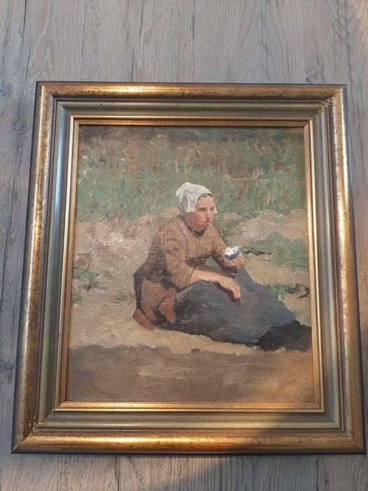 Antiek olieverf schilderij op doek Hollandse / Haagse school, Ophalen of Verzenden, Handgeschilderd, Olieverf, Doek