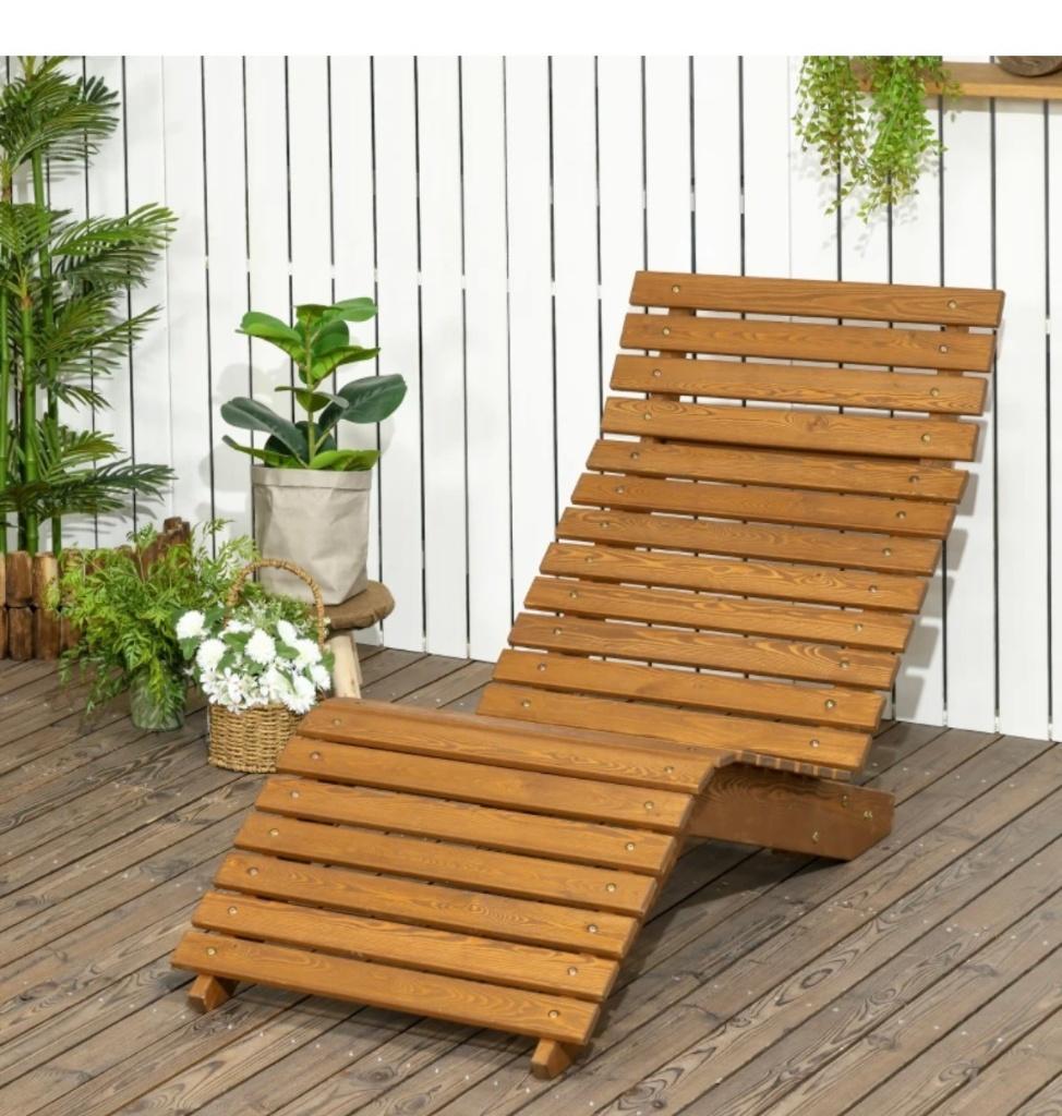 Nieuwe Outsunny Houten Ligstoel - Ongebruikt in Doos, Tuin en Terras, Ligbedden, Ophalen of Verzenden, Nieuw, Hout