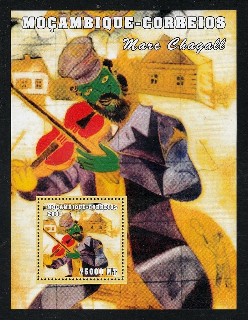 Mozambique 2001 blok Chagall Schilderij Muziek (pf), Ophalen of Verzenden, Postfris, Overige thema's