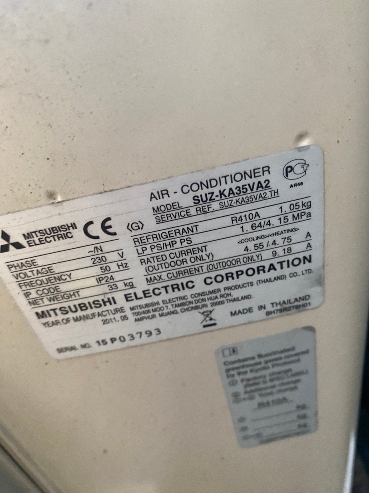 Goede airconditioning binnen en buitenunit, Ophalen, Gebruikt, Wandairco, 3 snelheden of meer