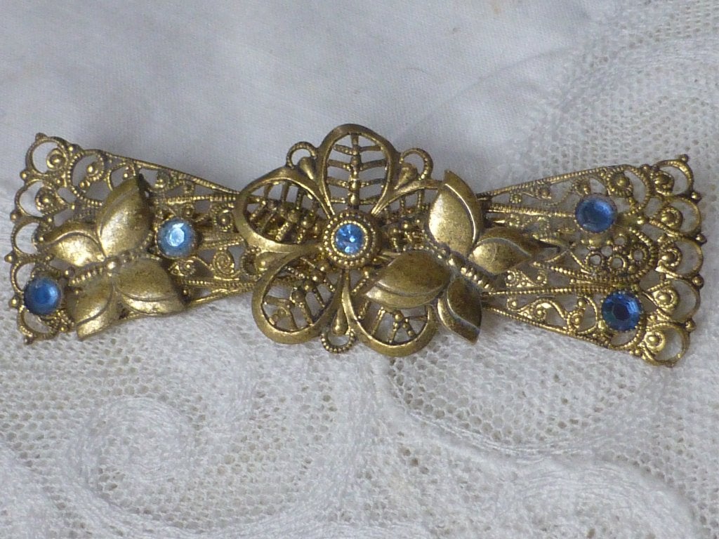 Antieke Filigrein Bloemenbroche Tjechische Kristal Steentjes, Overige materialen, 4 tot 7 cm, Met strass, Verzenden