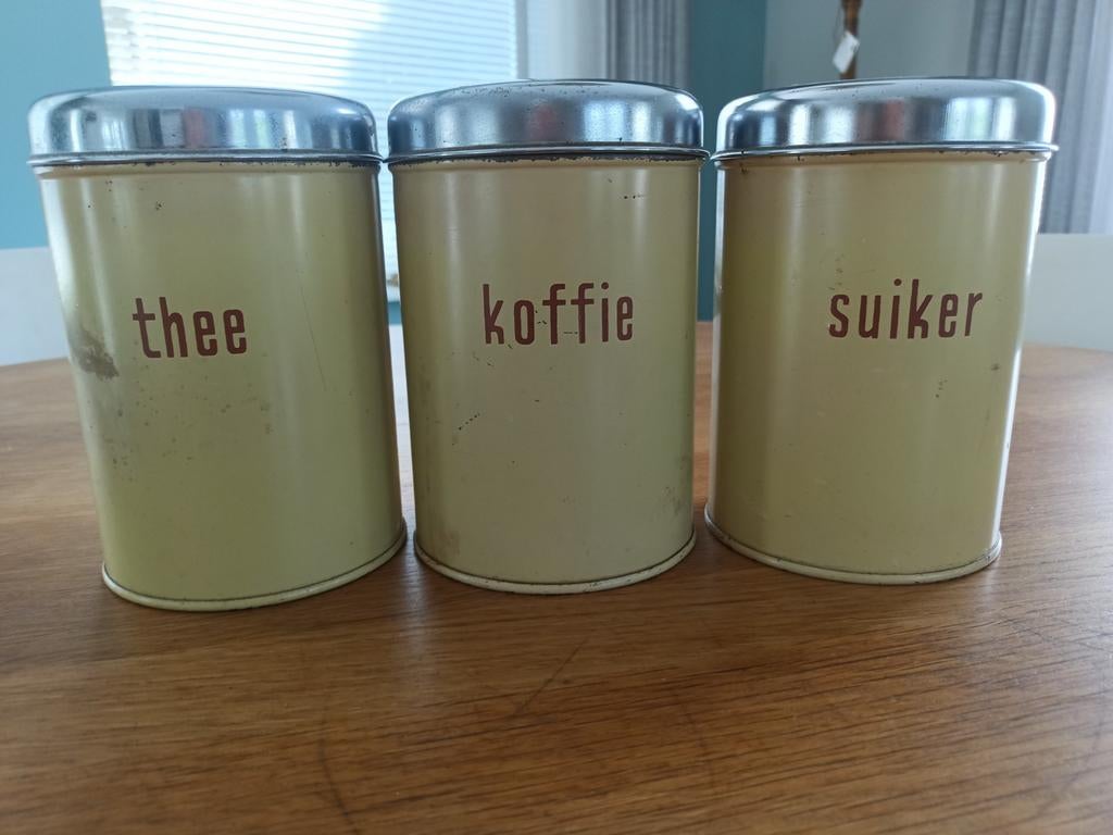 Vintage Brabantia voorraadblikken: thee, koffie, suiker, Ophalen of Verzenden