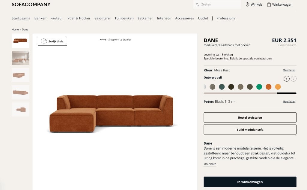 Sofacompany Dane | modular 3,5 seater sofa (2 free cushion!), Huis en Inrichting, Ophalen, Zo goed als nieuw, Driepersoons